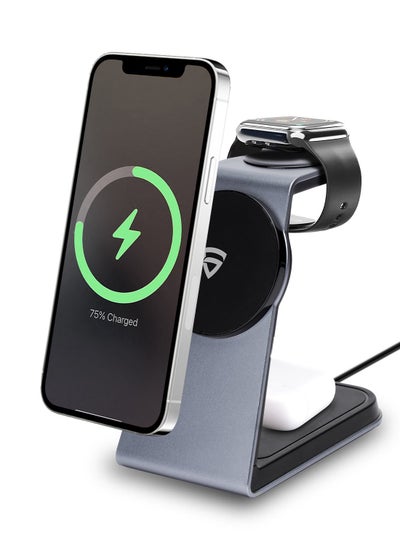 Buy RAEGR MagFix Arc M1050 [3-in-1] 23W Mag-Safe Compatible Wireless Charging Stand Compatible with Mag-Safe on iPhone 15/14/13/12 Series, Apple Watch Series [Ultra 2/9/8/7/SE], Aluminum Uni-Body Design in UAE