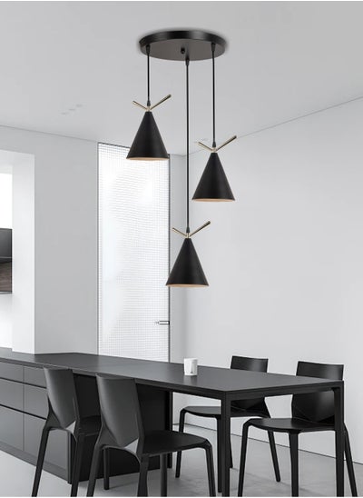 Buy Modern Black Matte Triple Pendant Light with Gold Accents – Adjustable Ceiling Fixture for Contemporary Interiors - Black in Saudi Arabia