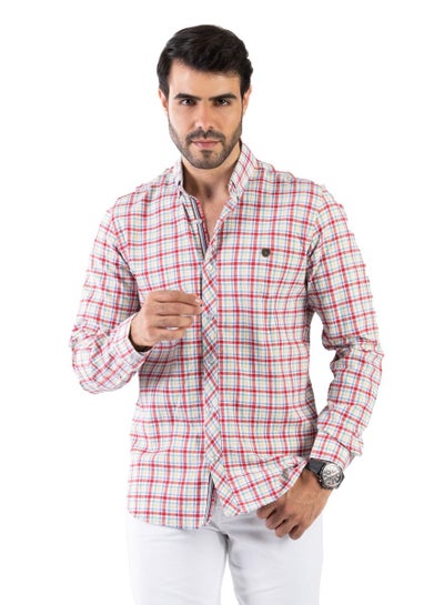 Buy Men's Shirt - Made Of Cotton -Red -Multicolor in Egypt