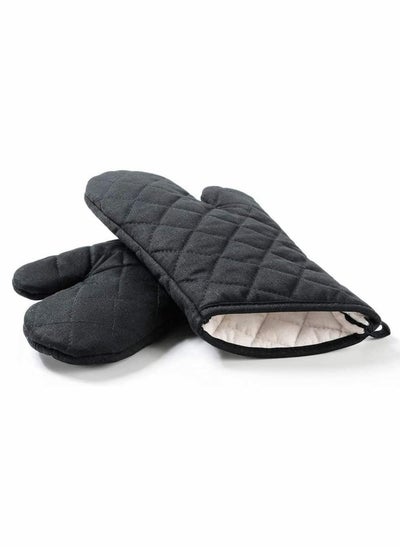 Buy Oven Mitts Professional Heat Kitchen Resistance Oven Soft Cotton Gloves for Grilling Cooking Microwave BBQ Baking 2 Pack with Soft Inner Lining for Kitchen Home Dinning Black in Saudi Arabia