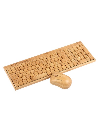 Buy 2.4G Wireless Bamboo PC Keyboard and Mouse Combo Computer Keyboard Handcrafted Natural Wooden Plug and Play Yellow in Saudi Arabia