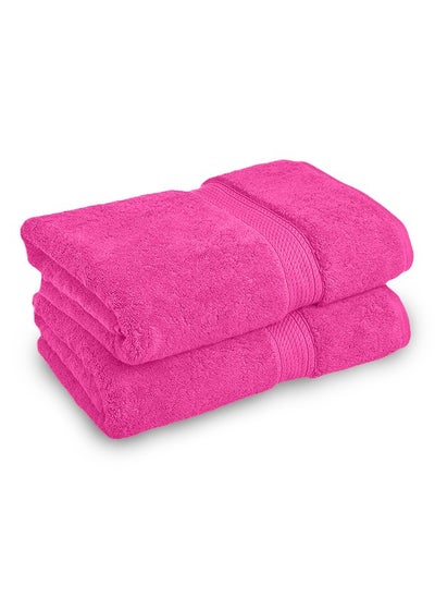 Buy Set of 2 Egyptian cotton towels Fuchsia color in Saudi Arabia