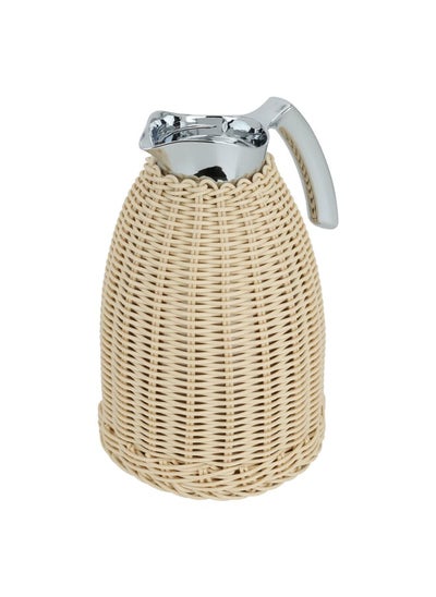 Buy Light Beige Rattan Wicker Thermos With Silver Handle 1.5L in Saudi Arabia