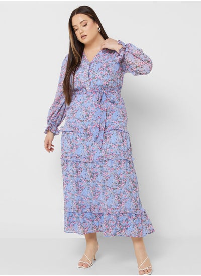 Buy Printed Frill Hem Tiered Dress in Saudi Arabia