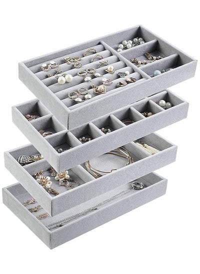 Buy Set of 4 Jewelry Organizer for Drawers, Jewelry Display Case Storage Container for Earring Necklace Rings Bracelet with Removable Dividers in Egypt