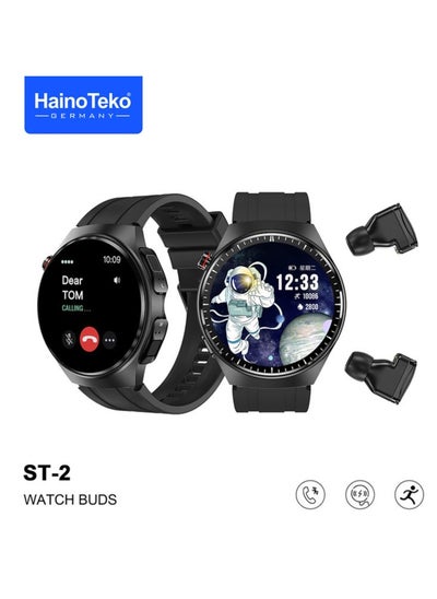 Buy Smart Watch ST-2 Watch Buds With Built-in Bluetooth Earphones AMOLED Screen With Wireless Charging Black in Saudi Arabia