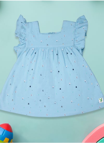 Buy LUAY Girls 100% Bamboo based Ultra-Soft fabric Dress with ruffled sleeves_Clear Blue in UAE