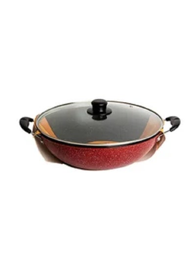 Buy Non Stick Granite Casserole With Glass Lid Red/Black 36cm in Saudi Arabia