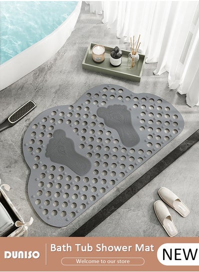 Buy Cloud Shaped Anti Slip Bathroom Mat Shower Mat Waterproof Mat Foot Massage Mat With Drain Holes And Suction Cups 36*70cm Bath Mat For Tub, Toilet And Bathroom Floors-Grey in UAE