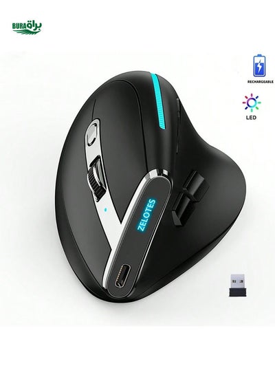 Buy JOMAA Wireless Bluetooth Vertical Mouse, 4800 DPI Ergonomic Mouse 8 Programmable Buttons Mouse 7 RGB Backlight Modes Mouse Compatible With Pc/Laptop/Desktop(Black) in UAE