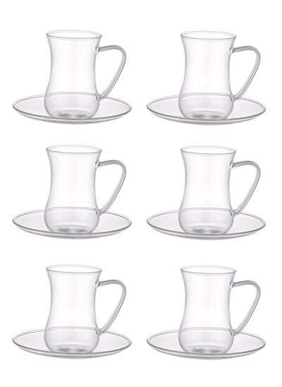 اشتري 12-Piece Borosilicate Glass Cup And Saucer Set 120Ml Clear في السعودية