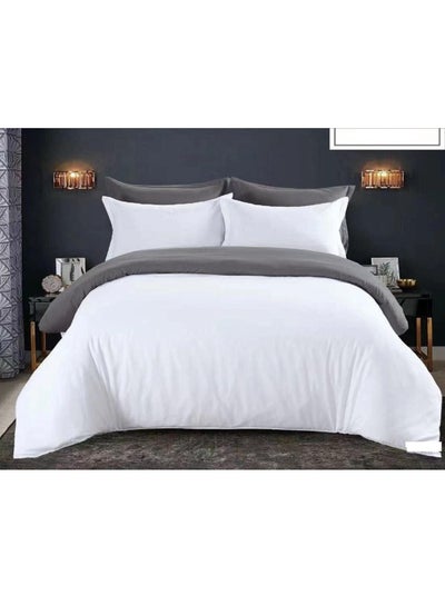 Buy King Size Reversible Plaid Bedding Set - Duvet cover, Fitted Bedsheet And 4 Pillowcases -100% Cotton in UAE