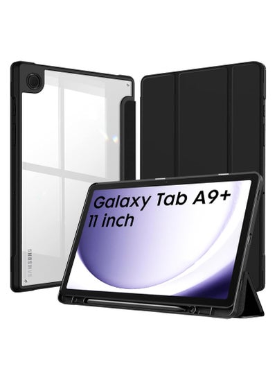 Buy Hybrid Case for Samsung Galaxy Tab A9 Plus 11 Inch 2023 - Shockproof Protective Case with Transparent Hard Shell on the Back for Tablet A9+ SM-X210/X216/X218 (Black) in Egypt