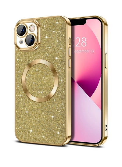 Buy iPhone 13 Case Glitter, Clear Magnetic Phone Cases with Camera Lens Protector [Compatible with MagSafe] Bling Sparkle Plating Soft TPU Shockproof Protective Cover for Women Girls in UAE