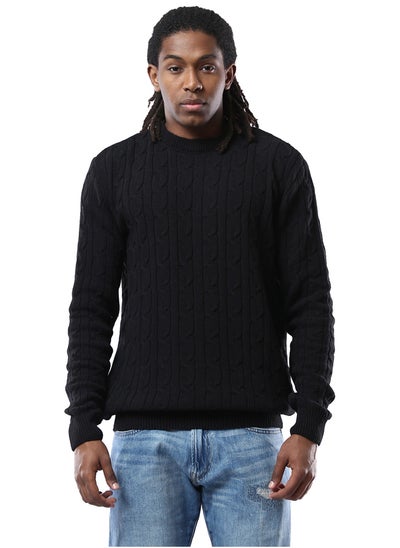 اشتري Round Neck Braided Knit Black Pullover في مصر