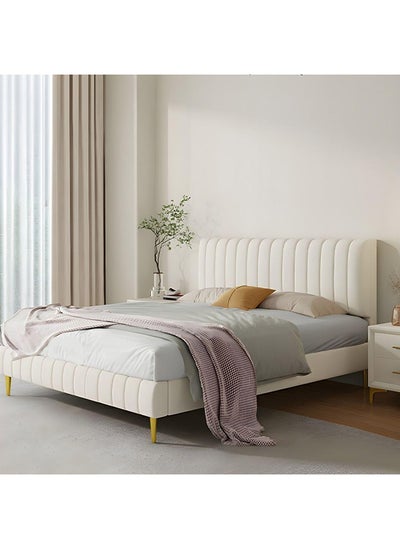 Buy Vandana Modern Upholstered Panel Bed 200x200cm Super King Bed in Cream Color in UAE