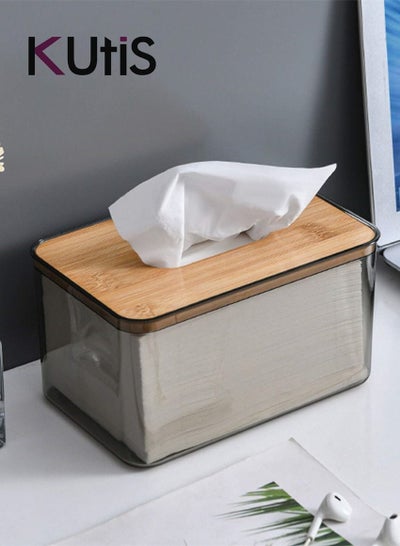 Buy Rectangle Plastic Wooden Cover Tissue Box in UAE