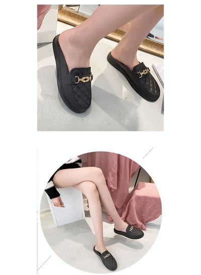 Buy Women's Flat Mules Closed Toe Sandals Knit Fashion Slippers Slip-On Backless Mule Shoes in UAE