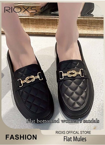 Buy Women's Flat Mules Closed Toe Sandals Knit Fashion Slippers Slip-On Backless Mule Shoes in UAE