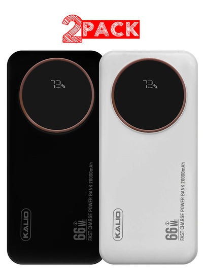 Buy 2Packs R52A Power Bank 20000mAh - Ultra-Compact 66W High-Speed Charging with PD35W Support and Four Built-in Cables / White Black in UAE