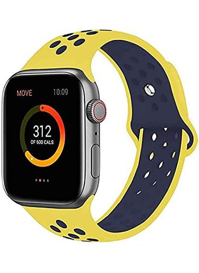 اشتري Soft Silicone Replacement Sports Strap For ALL Apple Watch Series - 42/44 - Yellow/Blue في مصر