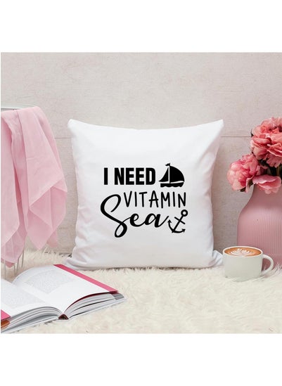 Buy I Need Vitamin Sea Quotes Personalized Pillow, 40x40cm Decorative Throw Pillow by Spoil Your Wall in UAE