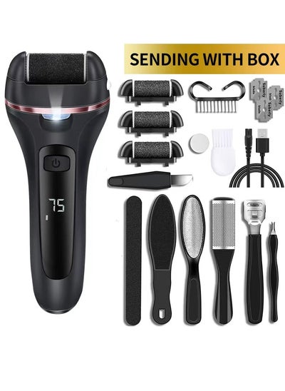 Buy Electric Feet Callus Remover, Professional 18 in 1 Foot File Pedicure Kit Tools, Rechargeable Dry Dead Skin Foot Scraper with 3 Roller Heads & 2-Speed Power for Feet Hands Heels Spa (Black) in Saudi Arabia