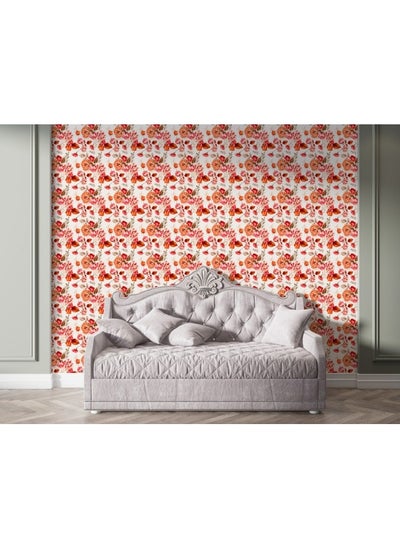 Buy Red Tropical Flowers  Fabric Wallpaper Covers An Area ​​Up To 4.2Mx3M With Adhesive And Smoothing Tool in Egypt