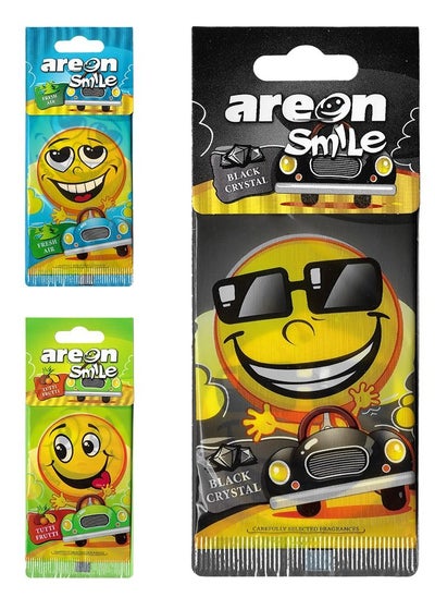 اشتري Smile 3 Pcs Hanging Paper Card Air Freshener, Black Crystal, Fresh Air, Tutti Frutti في الامارات