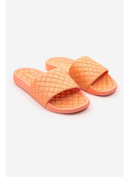 Buy Women Lusso Slip-On Textured Slide,  Neon Peach in Saudi Arabia