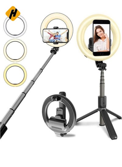 Buy Selfie Stick with Light, LED Ring Light Battery Powered with Tripod Stand, Wireless Remote & Phone Holder for Live Stream, Makeup, video, Compatible with iPhone, Android Phone in UAE