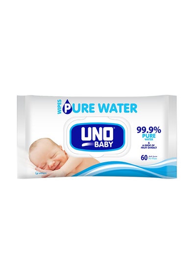 اشتري Baby Pure Water Wipes by Babyjoy, 99.9% Pure Water, Pack of 60 Wipes في السعودية