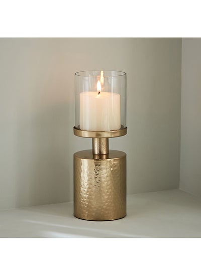 اشتري Alpha Textured Metal Pillar Candle Holder With Glass 8 x 22 x 8 cm في الامارات