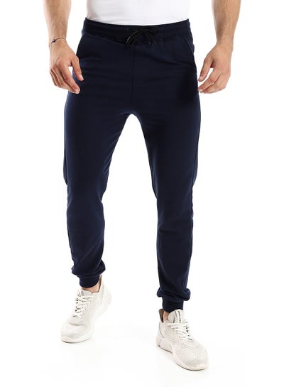اشتري Solid Cotton Sweatpants With Hem - Navy Blue في مصر