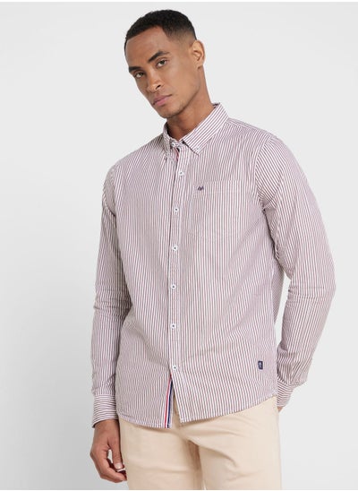 Buy Thomas Scott Men Modern Slim Fit Striped Casual Cotton Shirt in UAE