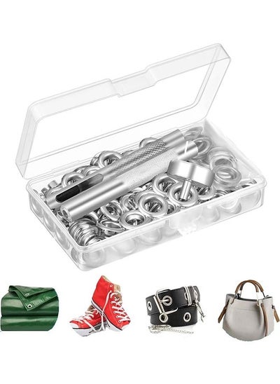 Buy 100 Sets Grommet Kit Thickened Grommets Eyelets Silver Metal Eyelet, Grommet Tool Kit for Leather, Fabric, Tarp, Shoes, Clothing, Crafts DIY with 3PCS Installation Tools in Saudi Arabia