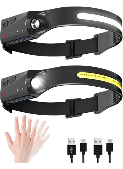 Buy LED Headlamp Rechargeable with Motion Sensor for Camping Running Hiking Fishing Black in UAE