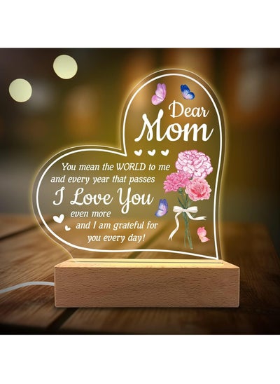 اشتري Acrylic Night Light 'You Mean The World to Me' - Rechargeable Lamp for Mother's Day - Touch Sensor, Soft Ambient Lighting Gift في السعودية