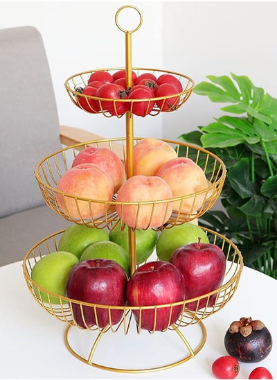 Buy 3 Tier Fruit Bowl Fruit Basket Countertop Metal Fruit Stand Holder Detachable and Hangable for Fruits Snacks Vegetables Storage and Display in Saudi Arabia