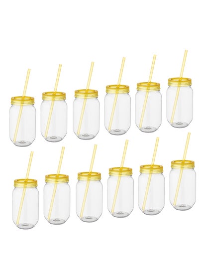 Buy A set of 12 cups with a multi-colored plastic straw, capacity 180 mm in Saudi Arabia