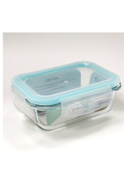 Buy Glass Food Storage Rectangular Container with Lid-630ml, Airtight, Leak proof, Oven, Microwave & Freeze- Clear in Saudi Arabia