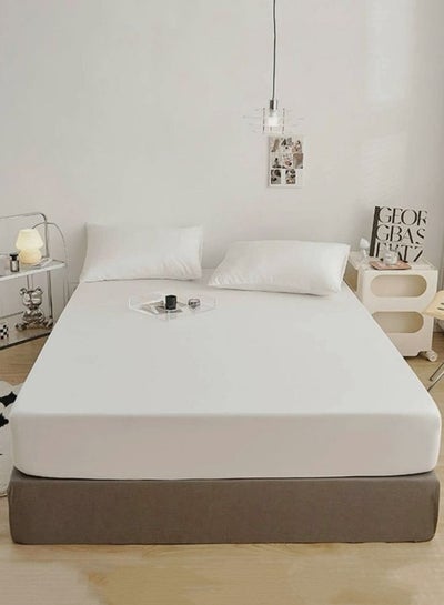 Buy 3 Pieces Fitted Bedsheet Set Plain White Color Various Sizes in UAE