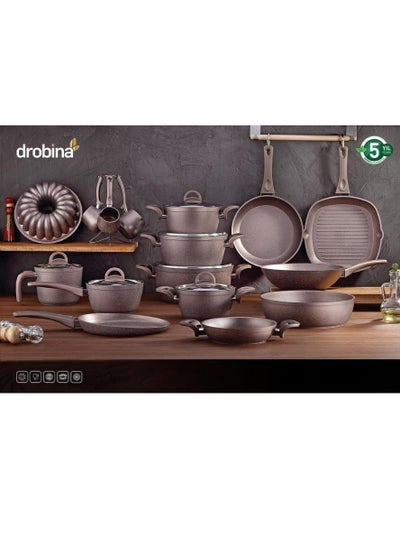 Buy Turkish granite cookware set 23 pieces brown in Saudi Arabia