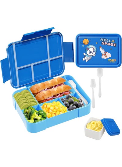 Buy Lunch box for kids school Bento box style, Lunch Box with 5 Compartments Cutlery Set, Leak-Proof Bento Box Snack Boxes for Kids Adults School, Picnic, Trips (Blue) 1330ML in UAE