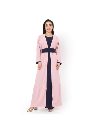 اشتري MODEST DRESS WITH LONG JACKET AND BELT STYLISH SOLID COLOUR ARABIC KAFTAN JALABIYA في السعودية