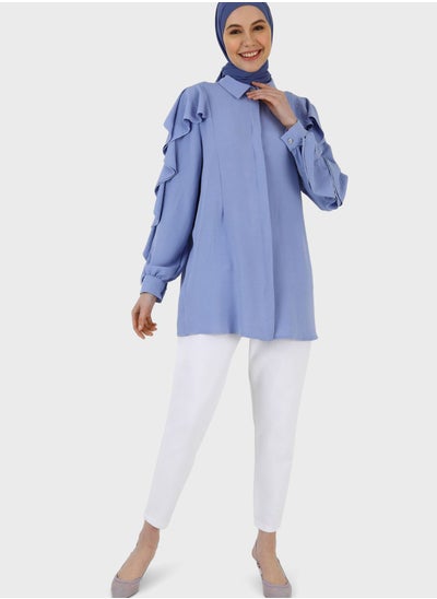 Buy Ruffle Sleeve Button Down Tunic in Saudi Arabia