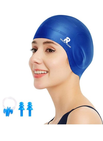 اشتري Swimming Cap Silicone Swim Cap for Women Men, Durable Non-Slip Waterproof Swim Cap Protect Ears, Long Hair for Adults Older Kids في الامارات