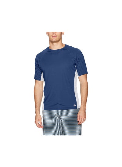 Buy Mr. Swim Men Color Block UPF 50 Swim Tee, Navy and White in UAE