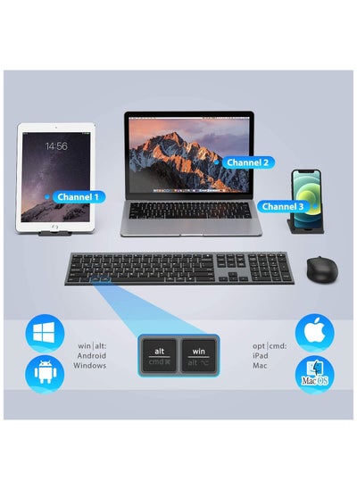 Buy Bluetooth Keyboard and Mouse Set DK03, Rechargeable Dual-Mode (Bluetooth + 2.4G) Wireless Keyboard and Mouse Set, Ultra-Slim Multi-Device Keyboard for Mac, iPad, Android, Win,Grey Black in UAE