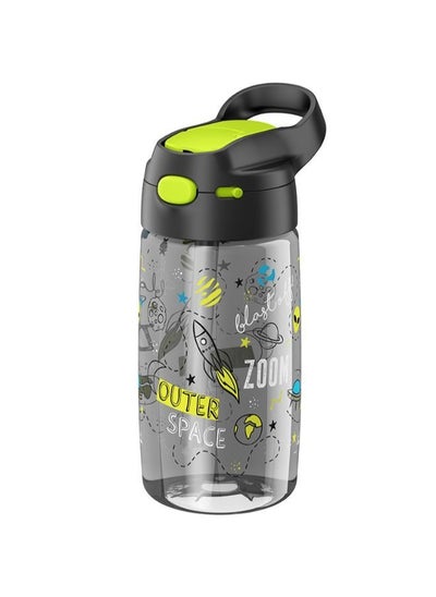 Buy Kids School Water Bottle 450 ML with Hanging Belt Modern BPA Free Eco Friendly Tritan Material Children Water Bottle with Straw Black in Saudi Arabia